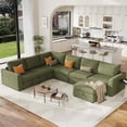 thumbnail image 3 of Sectional Sleeper Sofa with Pull Out Bed, Corduroy Modular Sectional Sofa U Shaped 7 Seat Couch with Pull Out Couch and Storage Seat & Ottoman, Convertible Couches for Living Room, 3 of 8