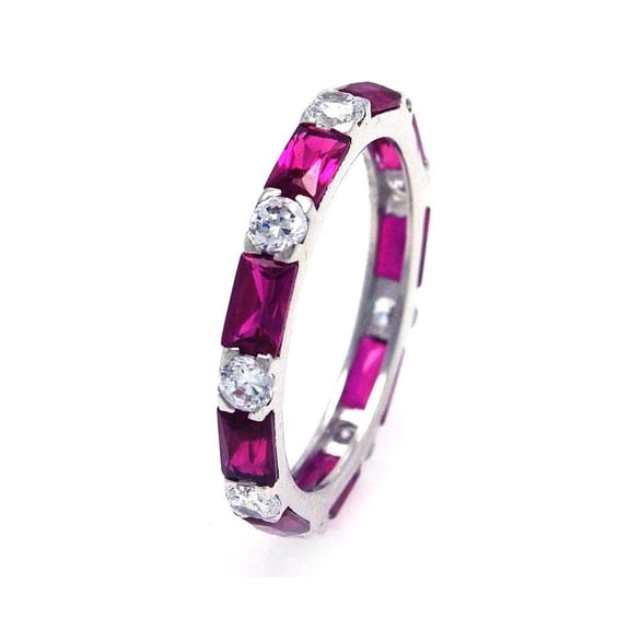 Sterling Silver Rhodium Plated Red Baguette Clear CZ Eternity Ring White Jewelry Female Size 10