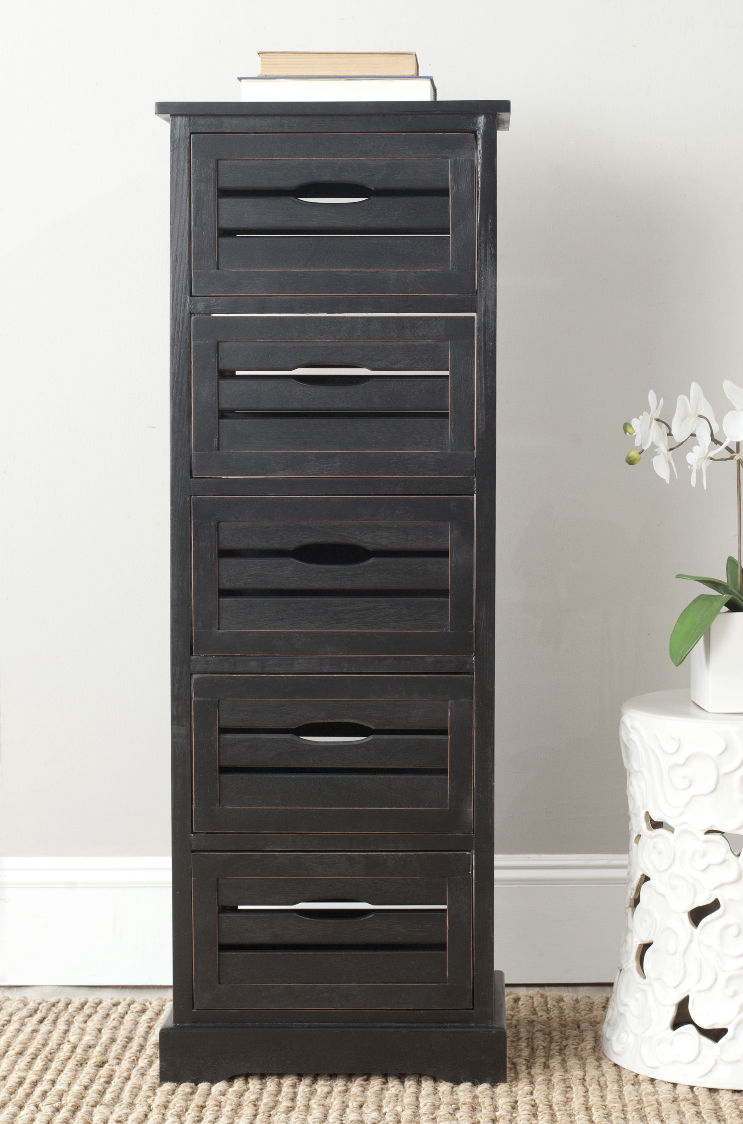 SAFAVIEH Sarina Solid Rustic 5 Drawer Cabinet, Distressed Black