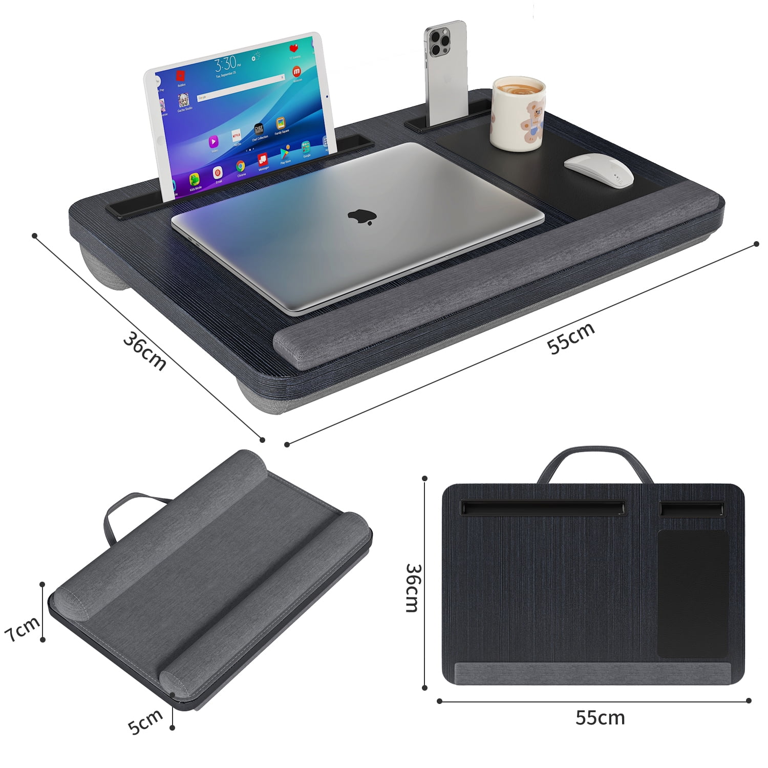 UNICOO Portable Lap Desk with Pillow Cushion, Fits 15.6" Laptop – Anti-Slip Strip, Storage Slot, Ergonomic Laptop Stand for Bed, Couch, or Home Office | Students, Home Office, or Travel (Ebony Black)