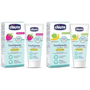 Chicco Toothpaste, Strawberry Flavour for 1Y to 6Y Bab (50g)&Chicco Toothpaste, Applebanana Flavour for 6m to 6Y Baby, Fluoride-Free, Preservative-Free,Cavity Protection (50 Millilitre)