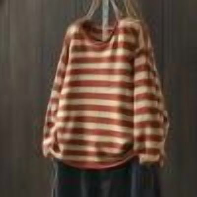 Abomasnow Oversized Sweaters for Women Vintage Long Sleeve Crewneck Stripe Print Knit Sweaters Fall Winter Warm Pullover Sweater Tops