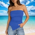 thumbnail image 1 of Craaazy Women's Solid Color Summer Ribbed Tube Tops Strapless Ruched Bodycon Asymmetrical Hem Tops for Daily Wear, Casual Party, 1 of 8