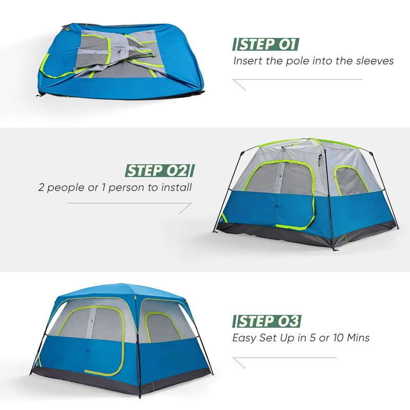 Gianna 6 Person Waterproof & Windproof Family Camping Tent with Large Interior, Easy Setup Cabin Tent with Mesh Windows & Skylights, Portable Outdoor Tent for Camping, Navy Blue
