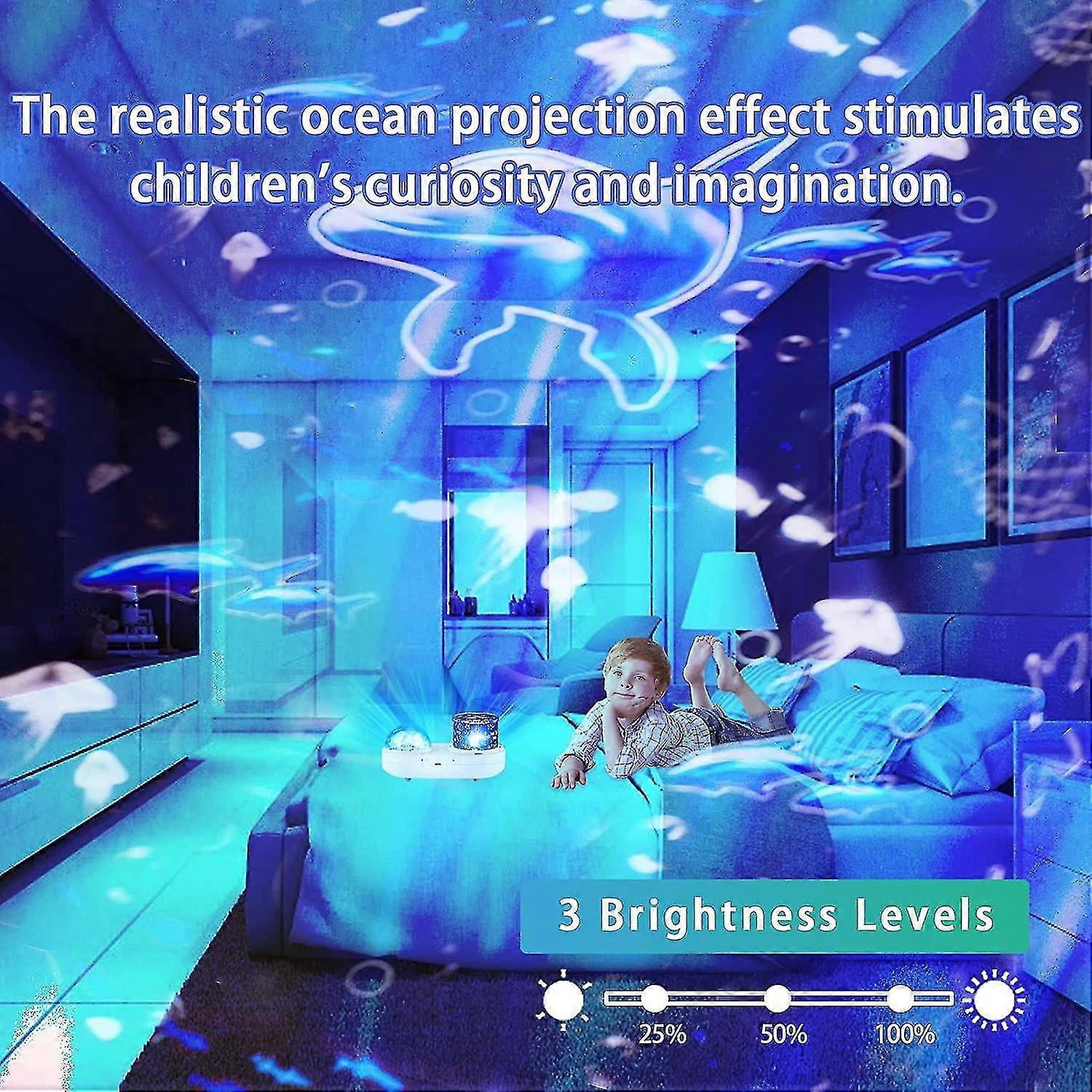 360 °   Rotating Galaxy Projector - Ocean Wave & Star Night Light for Bedroom, 6 Color Modes, N Zekai