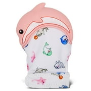 Zoo Beast Baby - Pink Silicone Dolphin Teething Mitten with Dolphin Print Design - BPA Free Infant Teether Glove