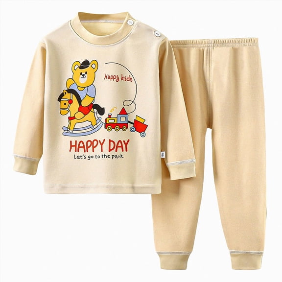 CAUYDY Preemie Boy Pjs Baby Girls Sleepwear Long Sleeve Shirt and Elastic Pants 2Pcs Set Cute Newborn Outfits Infant Clothing Sizes 3-6 Months Fall,Beige