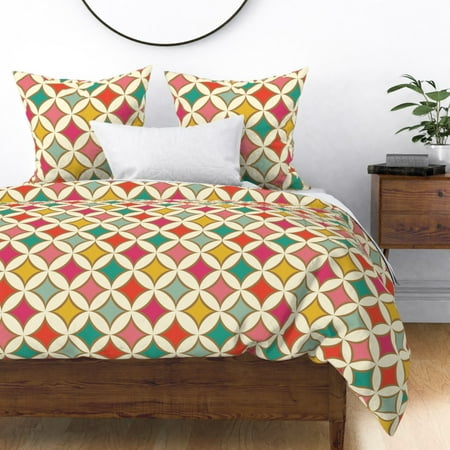 Mid Century Mod Red Aqua Mustard Gold Pink Sateen Duvet Cover By