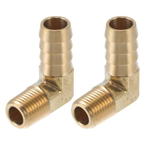 Accesorios de manguera de latón 1/2" 1/4"NPT unión en ángulo de 90 grados para aire, agua, aceite, gas, combustible 2 piezas tono dorado