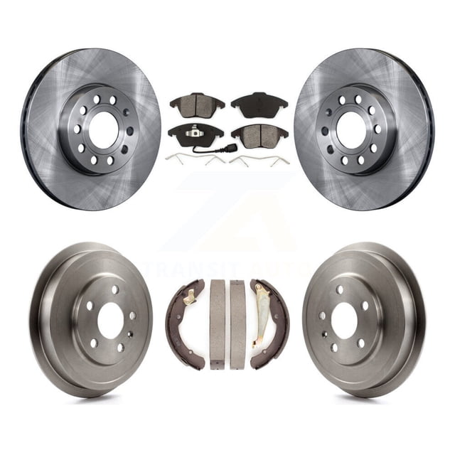 Transit Auto Front Rear Disc Brake Rotors Semi-Metallic Pads and Drum Kit for Car Volkswagen Jetta Beetle with 288mm Diameter Rotor K8S-103308