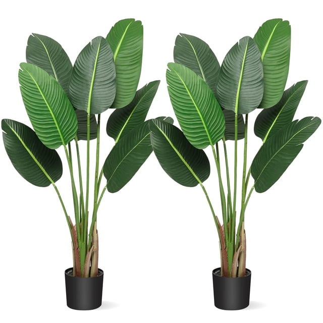 Yeshouse paquete de 2 plantas artificiales de hojas de plátano con maceta, 122 cm, ideales para decoración de interiores, sala de estar, hogar y oficina
