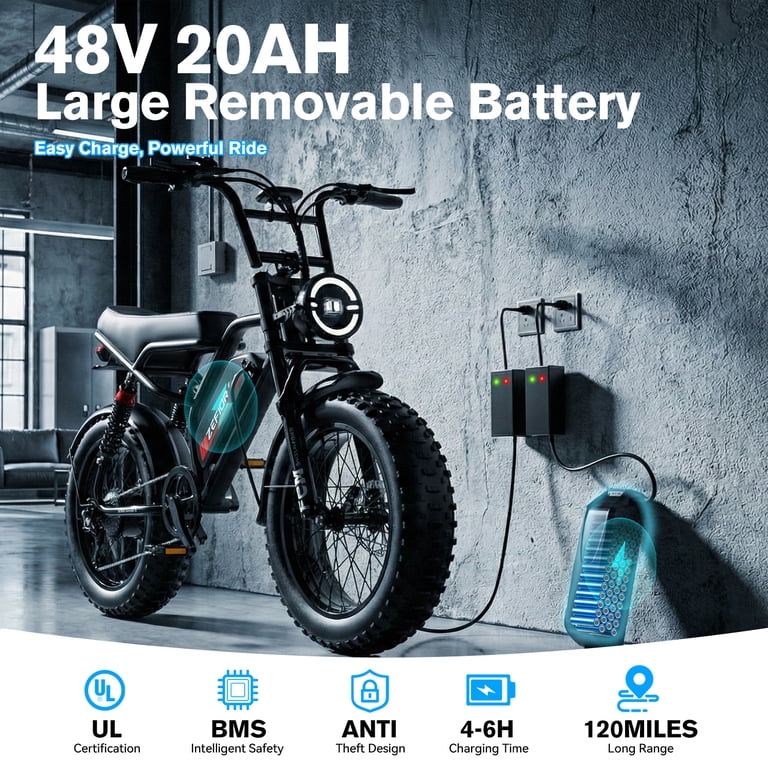electric bicycle 120 miles Trax Plus LR iQ Long Range E-Bike | Mile Dual Battery offering lightweight yet sturdy construction Sudzendf 20 in. Black Fat