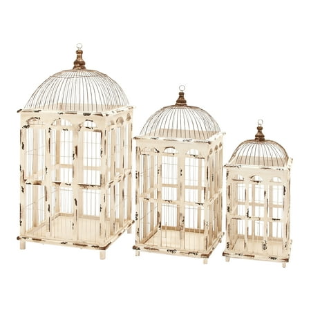 Metal Bird Cage Bright White Finish - Set Of 3