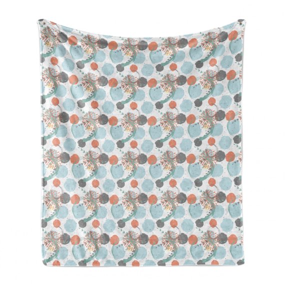 Abstract Soft Flannel Fleece Throw Blanket, Modern Pastel Digital Style Watercolor Circles and Flower Petals Paintbrush Art, Cozy Plush for Indoor and Outdoor Use, 50" x 70", Multicolor, by Ambesonne