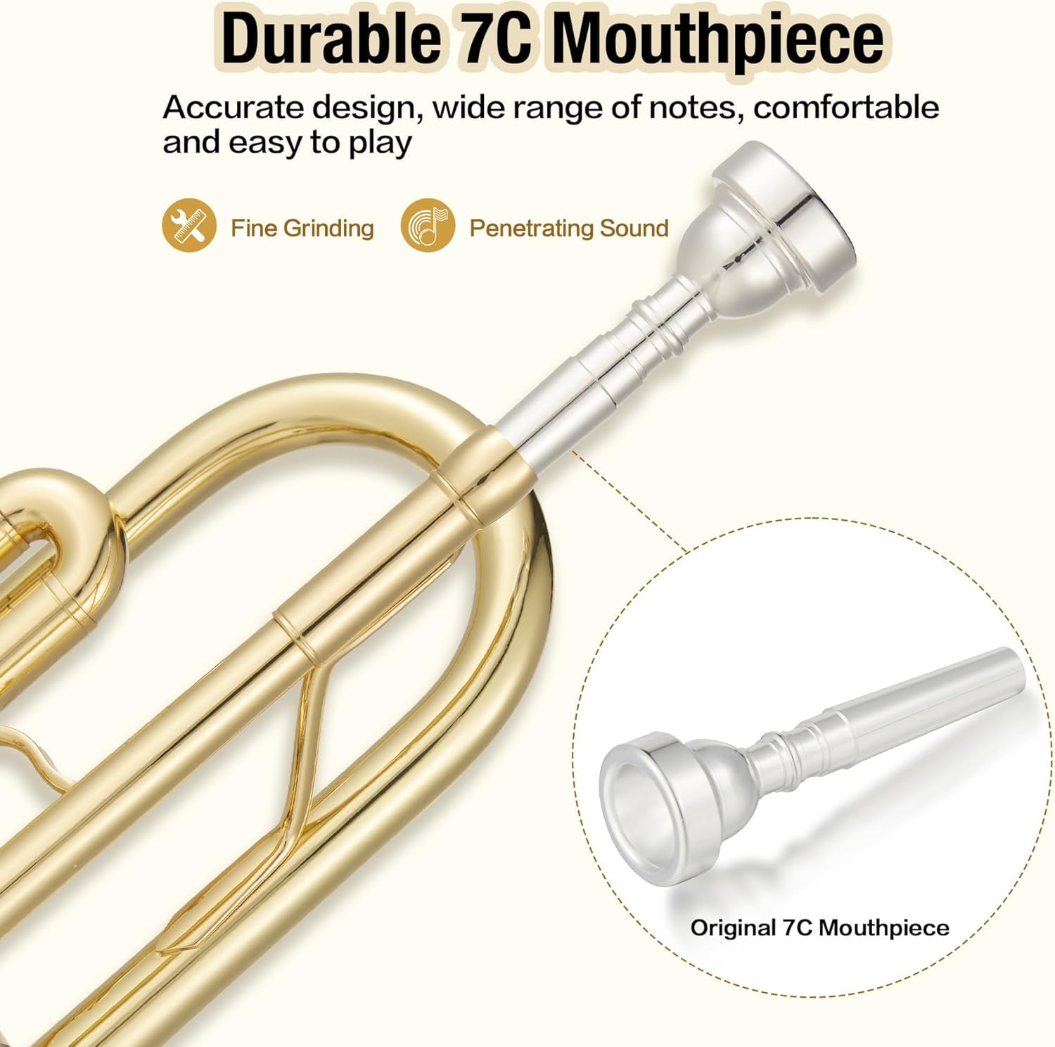 B-Flat Trumpet, Gold Nickel-Plated Brass with Hard Case, Gloves & Cleaning Kit, 3-Valve Trumpet for Beginners and Adults, Suitable for School Bands and Practice
