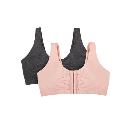 Fruit of The Loom Women's Comfort Front Close Cotton Sports Bra, 2 Pack
