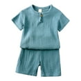 thumbnail image 2 of WIBACKER 9M-7Y Kids Boy's Short Sleeve Linen Pajama Sets, Toddler Boy Summer 2-Piece Lounge Set, 2 of 5