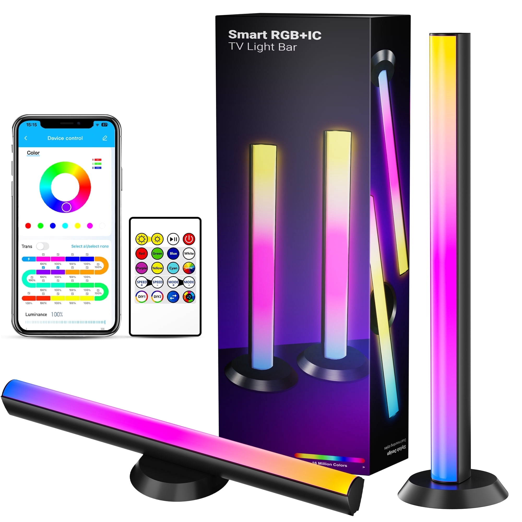 DAYBETTER RGBIC LED Light Bars, Music Sync Color Changing with App, Remote & Box Control, Multi-Mount Smart TV Backlight, 2 Pack for 45-70 Inch TVs