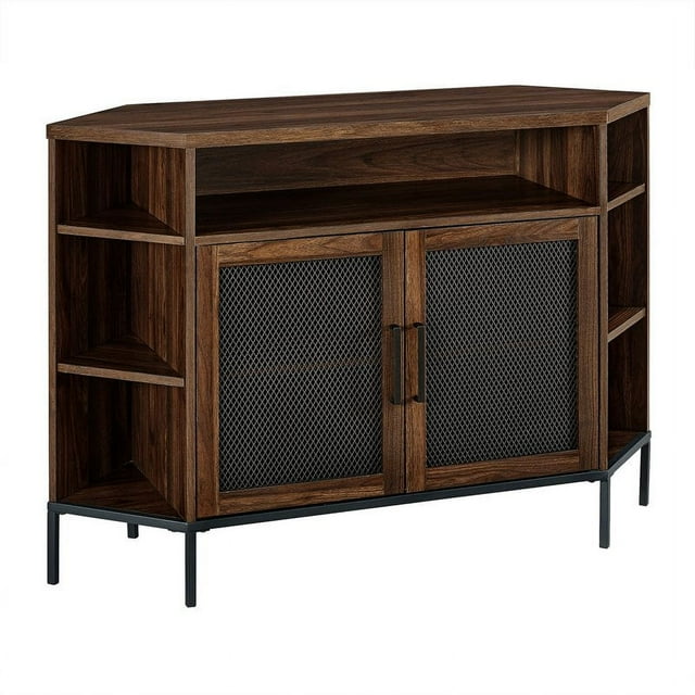 Maverick 48" Porte-Tv en Maille Industrielle d'Angle en Noyer Foncé