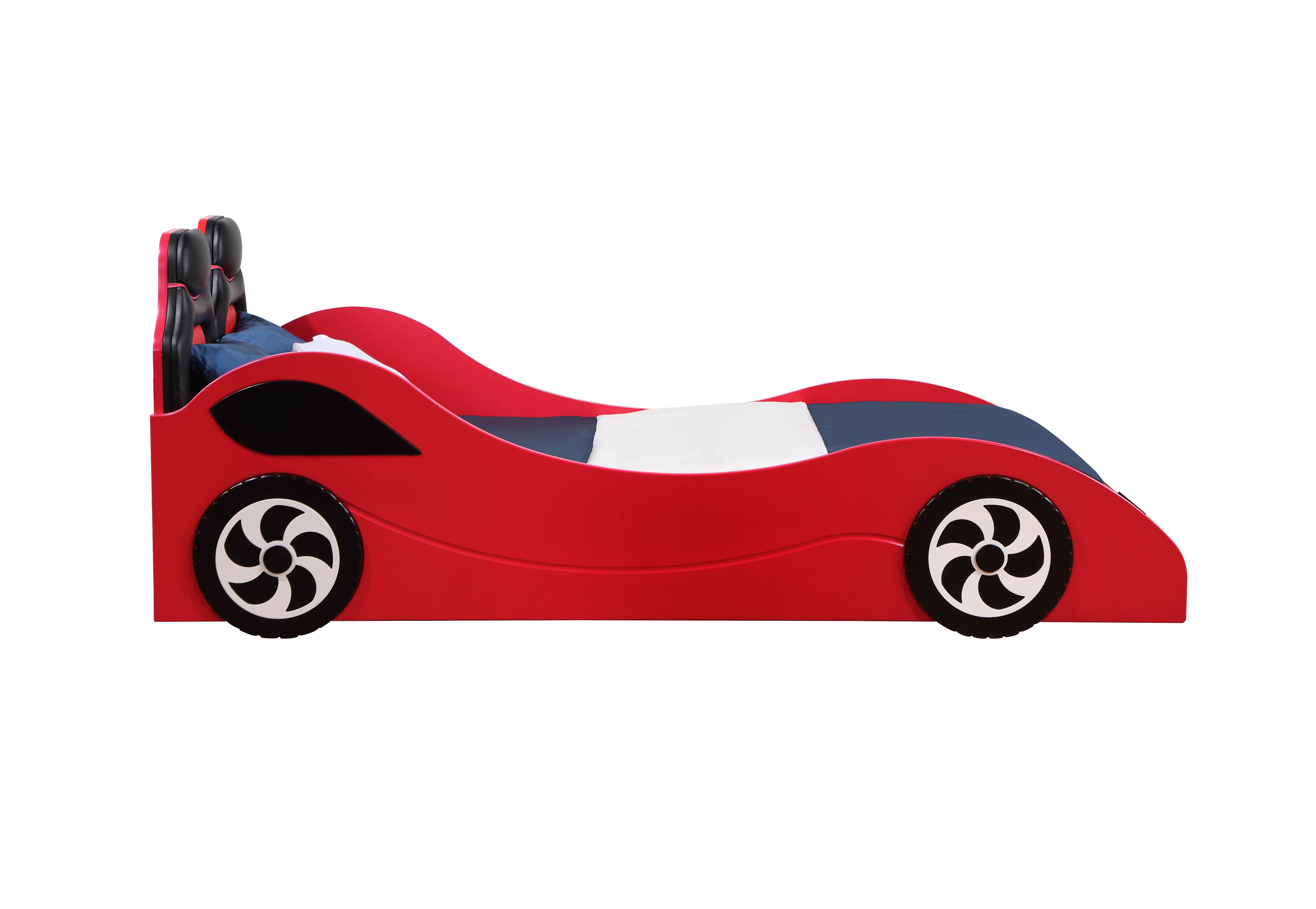 Miekor Furniture Colen Red Finish Twin Car Bed With Led 00075