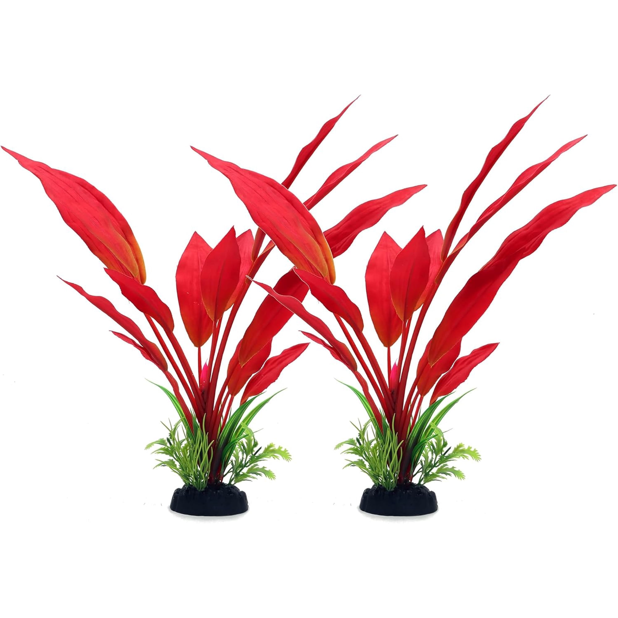 Silk Aquarium Plants 12 Inch Artificial Silk Plants Decorations for Fish Tank Aquarium D&eacute;cor Plastic Plants (Red 2 Pack)