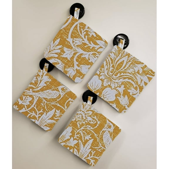 Gold Floral Damask Pot Holders (Set of 4) by Penny's Needful Things