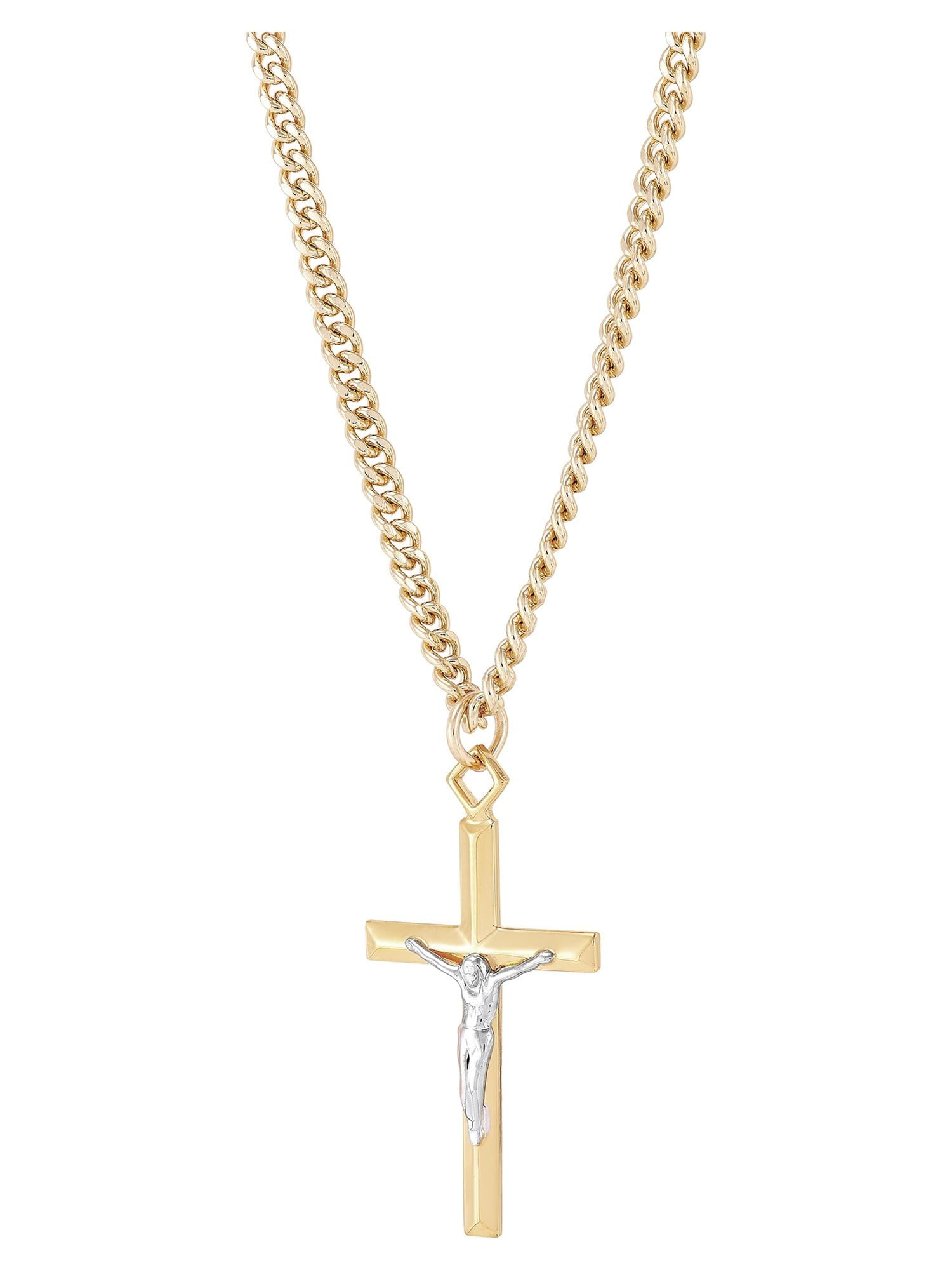 Brilliance Fine Jewelry Stainless Steel Gold-Filled and Rhodium Crucifix Pendant, 24" Necklace