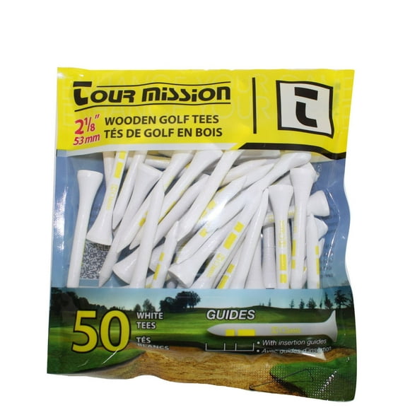 Tour Mission 2 1/8'' (53 mm) Wooden Golf Tees, #11189, Pack of 50 - White