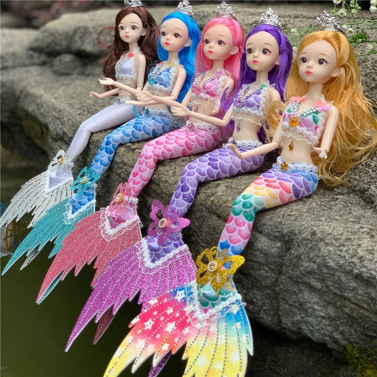45cm Mermaid Doll 1/6 Bjd Doll Set 11 joints movable Fashion 3D Eyes Girl  Dress Up Toy Play House Birthday Gift 1pcs(Blue)