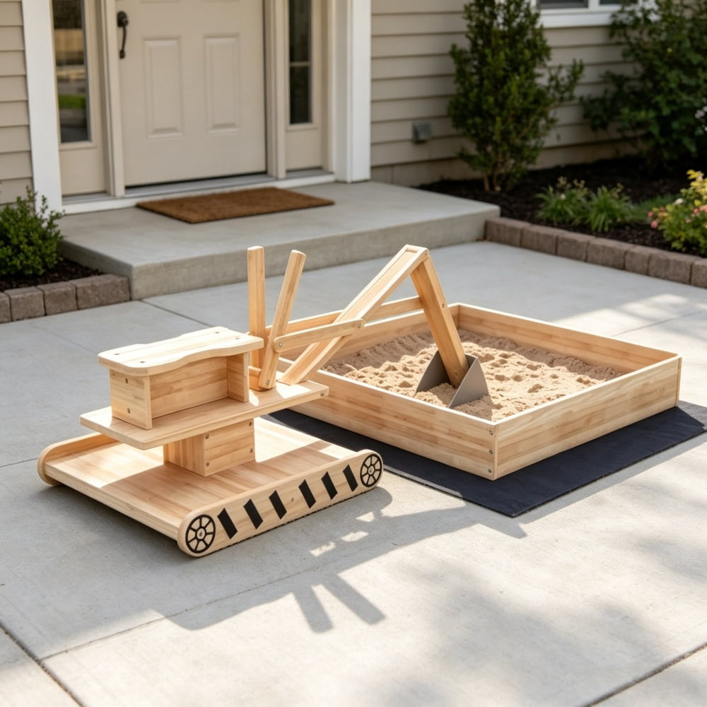 Kids Sandbox with Digger 360 Rotating Seat and Excavator for Outdoor Play