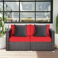 thumbnail image 4 of Patiojoy 2-Piece Patio Wicker Corner Sofa Set Rattan Loveseat with Removable Cushions Red, 4 of 7