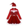 thumbnail image 3 of ZDHoor Girls Miss Santa Costume Christmas Theme Party Velvet Long Sleeve Pompoms Dress Red-C 14, 3 of 7