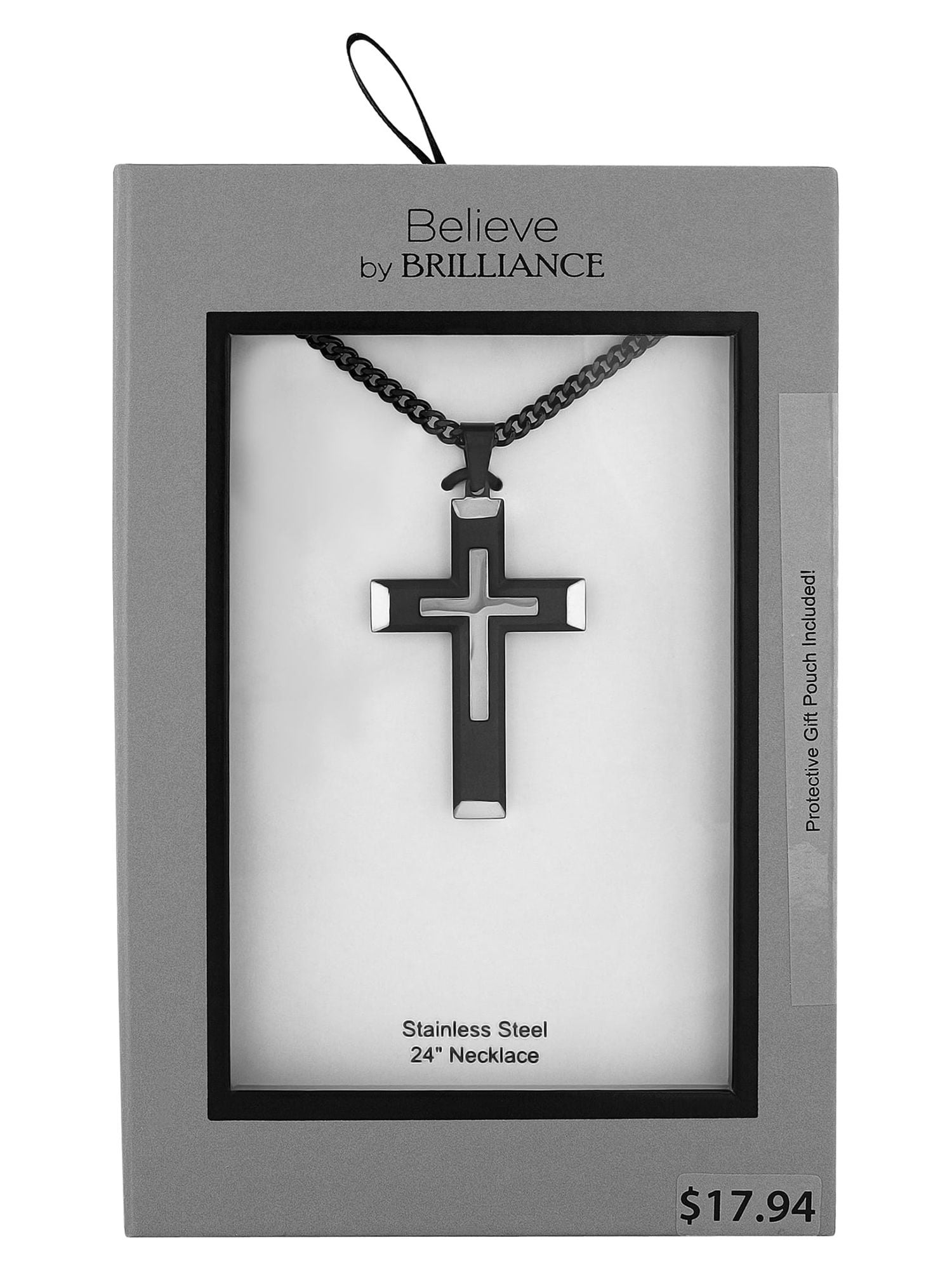 Believe by Brilliance Men’s Stainless Steel Two Tone Stacked Cross Pendant Necklace Chain