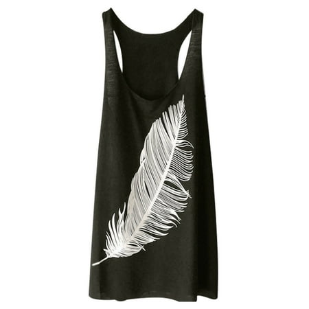

GWAABD Cami Bra Top Women s Summer Feather Print Long Vest Fashion Ladies Top