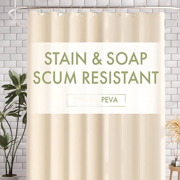 AUQ Shower Curtain Liner Light Weight Peva,Shower Liner 72X72 Inches,Waterproof,No Chemical Smell with 12 Rust Proof Metal Grommets for Bathroom Shower Curtain,Beige