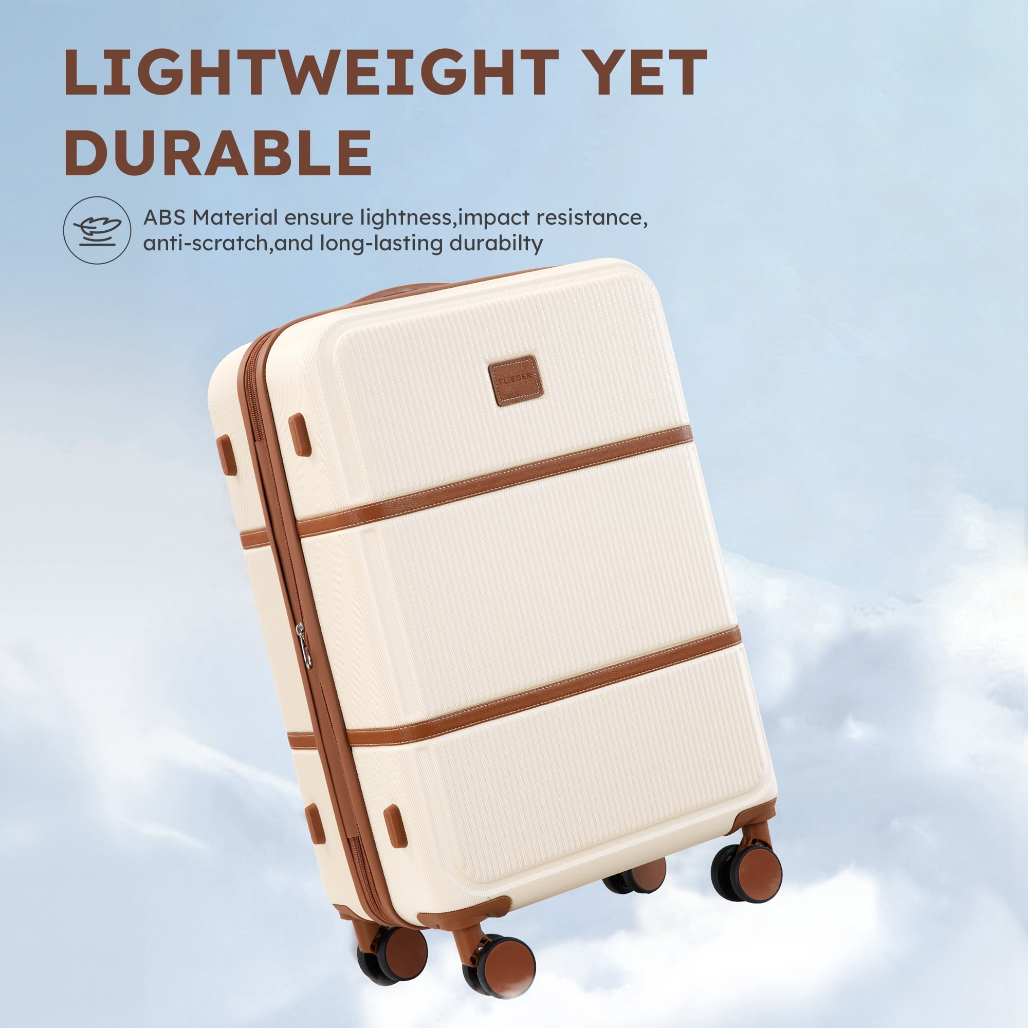 Gowill 4 Piece Luggage Set 27/23/19/14 inch Hardshell Lightweight Carry-on and Checked Suitcase with Spinner Wheels.White Tan
