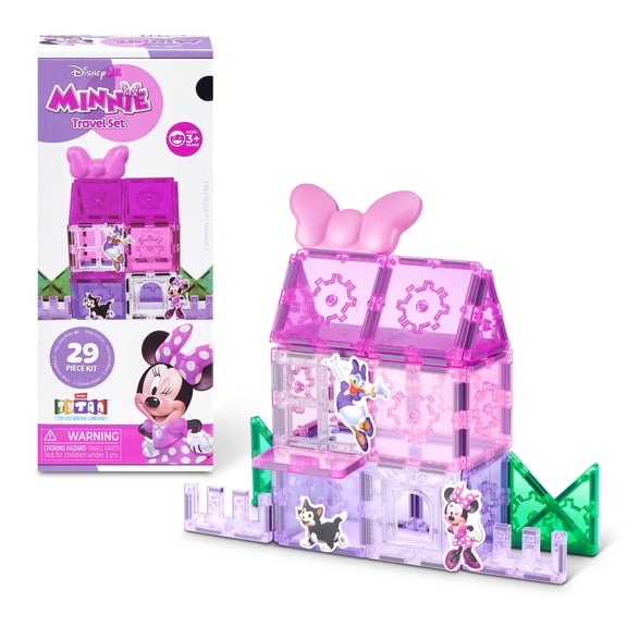 Official Disney Junior Minnie Mouse TYTAN Magnetic Tile 29-Piece Travel Set by ZURU - Colorful STEM Construction Toy for Kids Ages 3