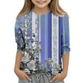 thumbnail image 2 of Unisex Kids Floral Pattern 3/4 Sleeve Loose Fit Round Neck Summer Trendy Shirts Spring Tunic Tops Boho Blouses for Girls Dressy Casual Lightweight Basic Tees, 2 of 5