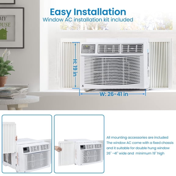 10000 BTU Window Air Conditioner – Certified Energy Efficient Certified, Quiet Operation, Remote Control, LED Display, 3 Speeds, 24H Timer, Cools up to 450 Sq.Ft, Easy Install, Without WiFi