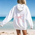 thumbnail image 3 of Christian Hoodies for Women Pink Cross Bow Print Sweatshirt Oversized Long Sleeve Faith Graphic Hooded Pullover Top, 3 of 7
