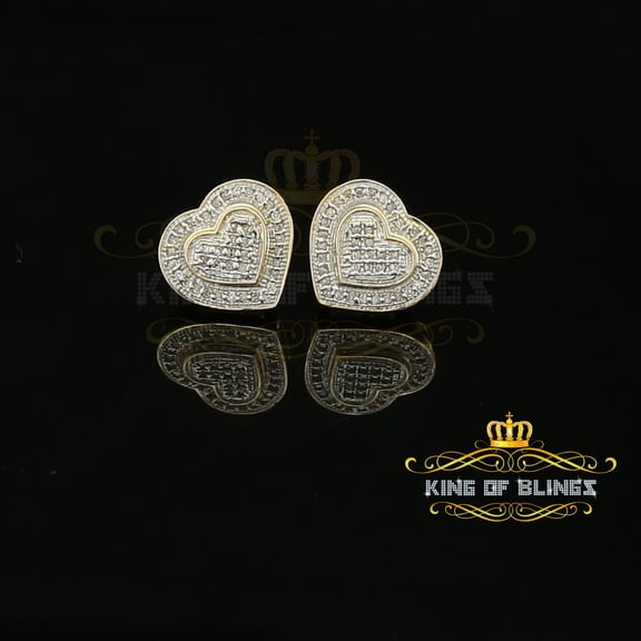 King of Bling's Real 10K Yellow Gold Heart Stud Earring with 0.25CT Diamond For Women And Men