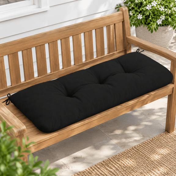 Black 40x15 Inch Tufted Waterproof Outdoor Bench Seat Cushion