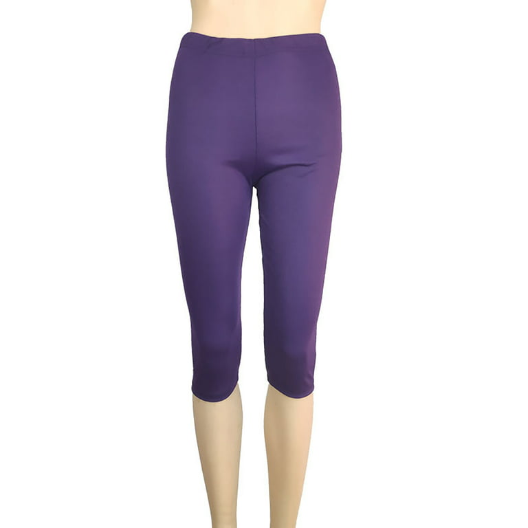 Olyvenn Fashion Summer Casual Women Solid Span Ladies High Waist Full  Length Long Pants Wide Leg Trousers Yoga Pants Capris Female Fashion Purple  13 