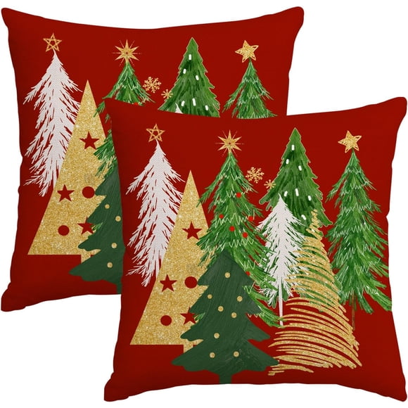 linely Christmas Pillow Covers 22"x22"" Inch Set of 2 Christmas Tree Red Decorative Pillow Covers Winter Holiday Cushion Cases Decor for Home Couch Sofa