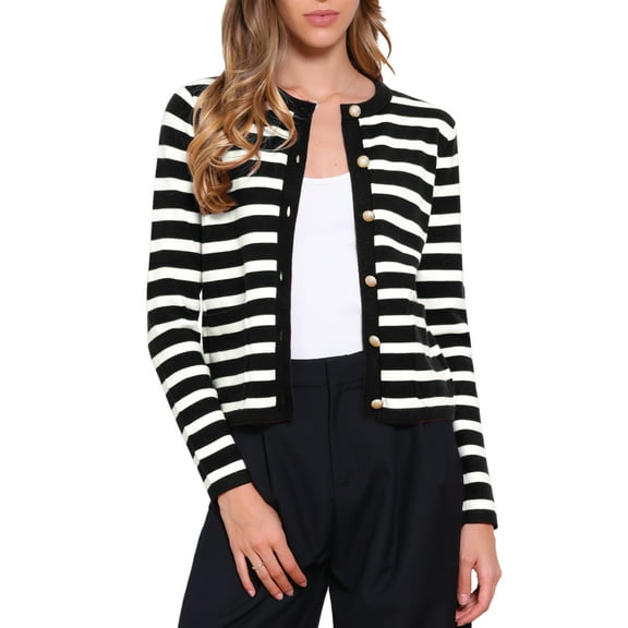 DARING DIVA Women's Striped Button Down Knit Cardigan Sweaters XS Black White