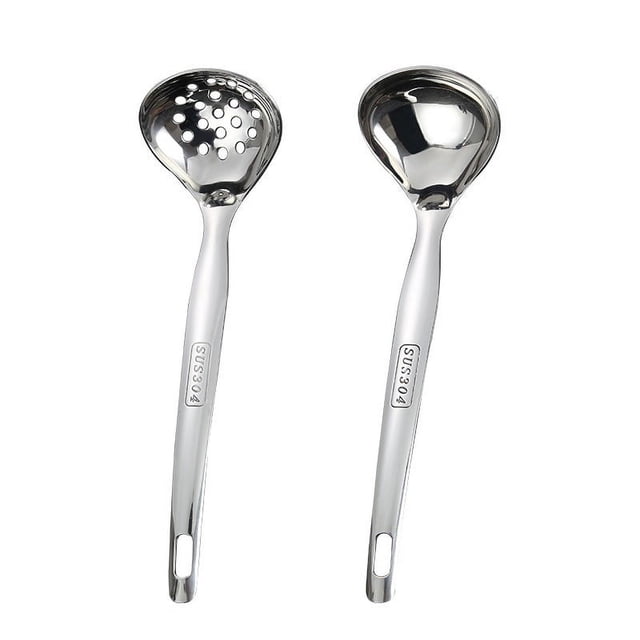 Cucharón de sopa de Metal SUS304, cucharones de acero inoxidable, cuchara y colador ranurado, juego de cucharón de sopa pequeño, juego de 2 piezas