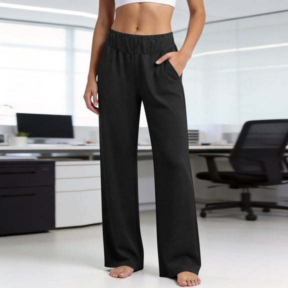 Stretch Womens Wide Leg Sweatpants Petite High Waist Soft Athletic Pants Lightweight Workout Lounge Pants for Yoga Gym Running Pull On Pants Black L