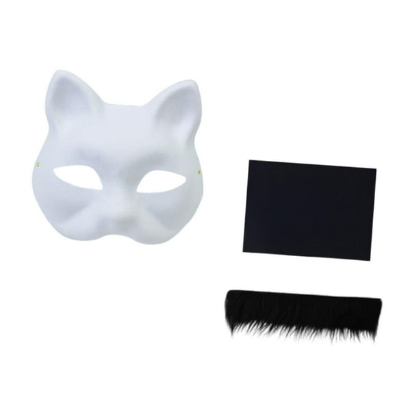 Kit de máscara de gato para manualidades, ideal para fiestas y Halloween. Máscara de gato en blanco para niños y adultos. Negro