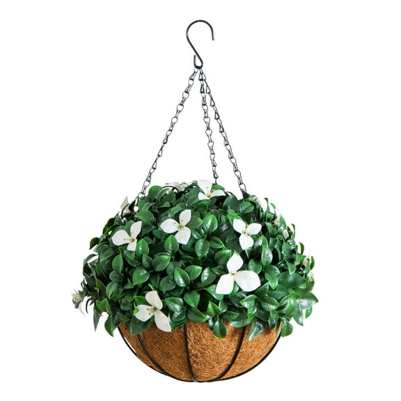 Nearly Natural 18in. UV Resistant Artificial Gardenia Hanging Basket (Indoor/Outdoor)
