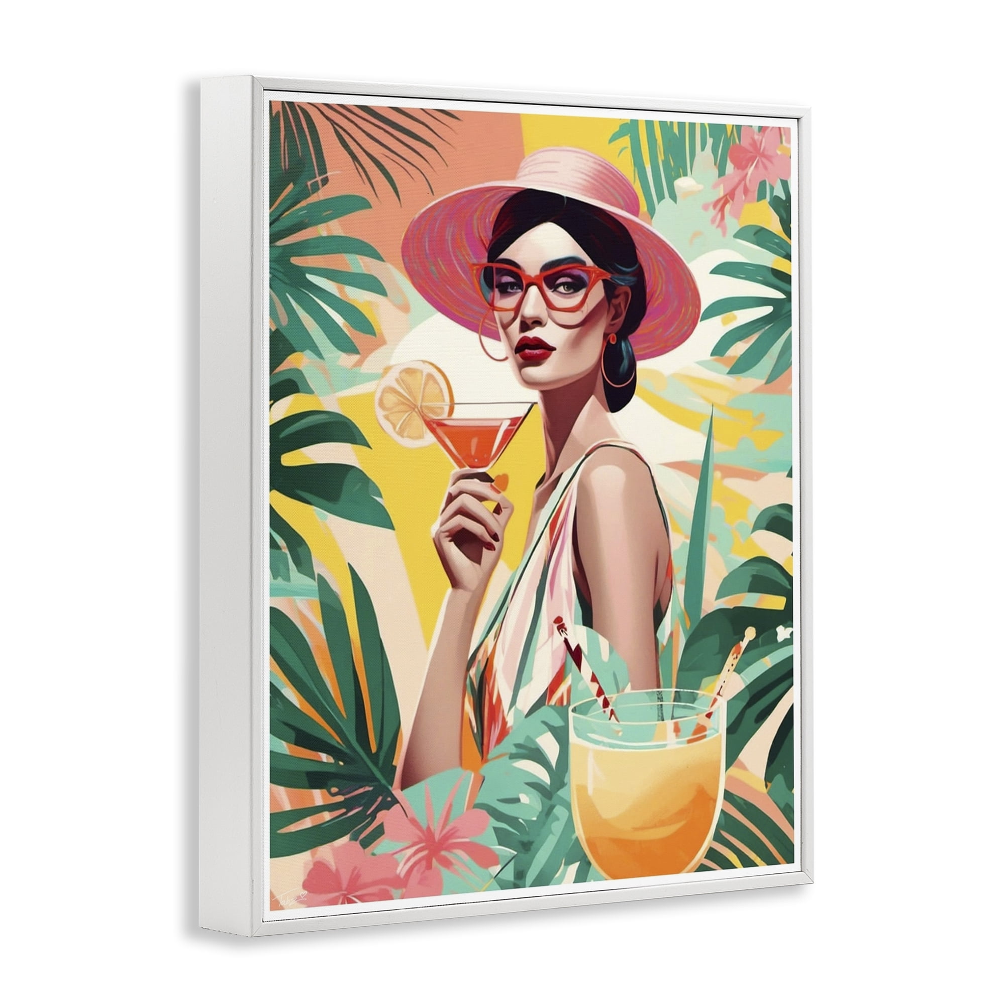Stupell Industries Exotic Summer Cocktail White Framed Giclee Art, design by Tabz Jones
